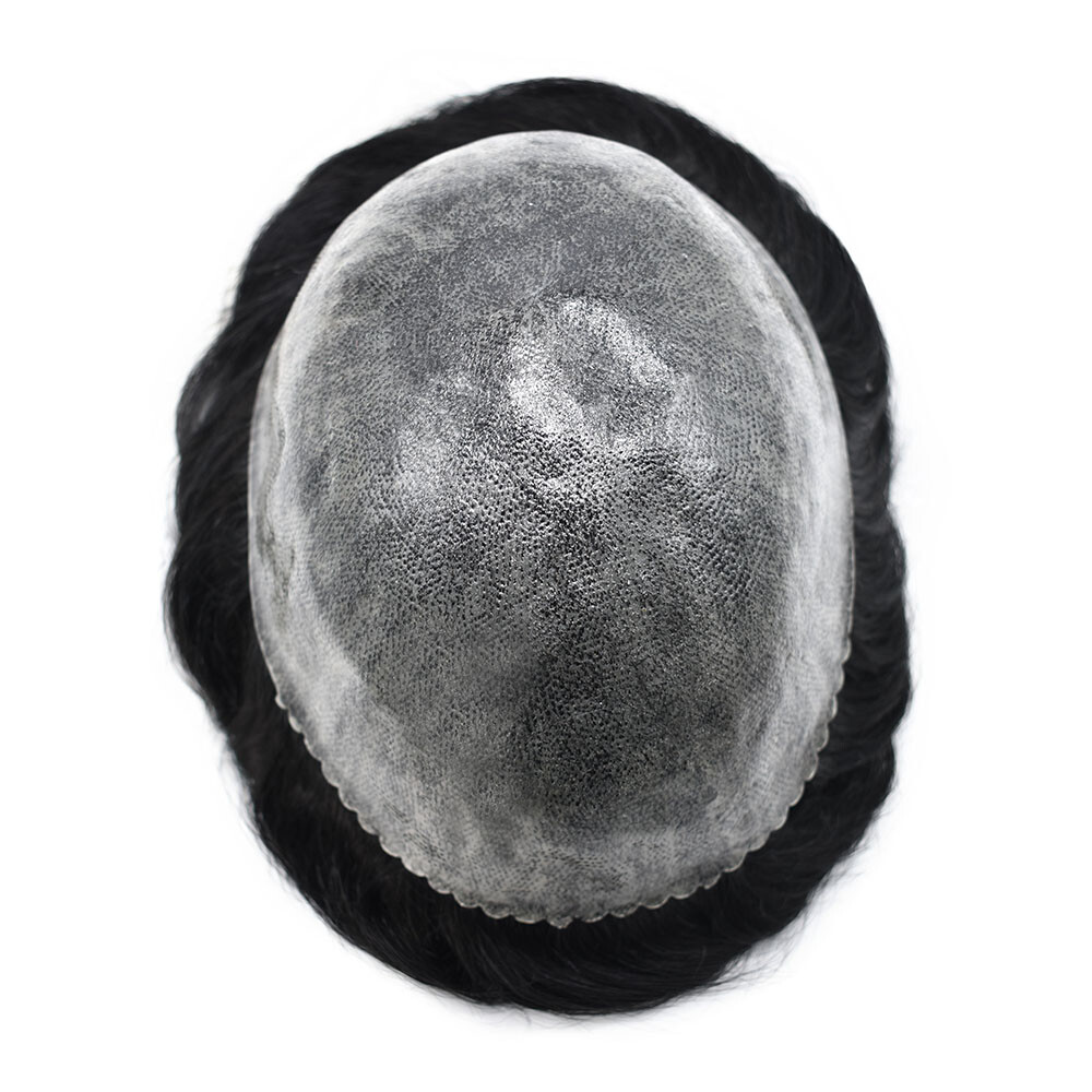 Mens Toupee Full Poly Skin Hairpiece Injected PU Human Hair Replacement Systems
