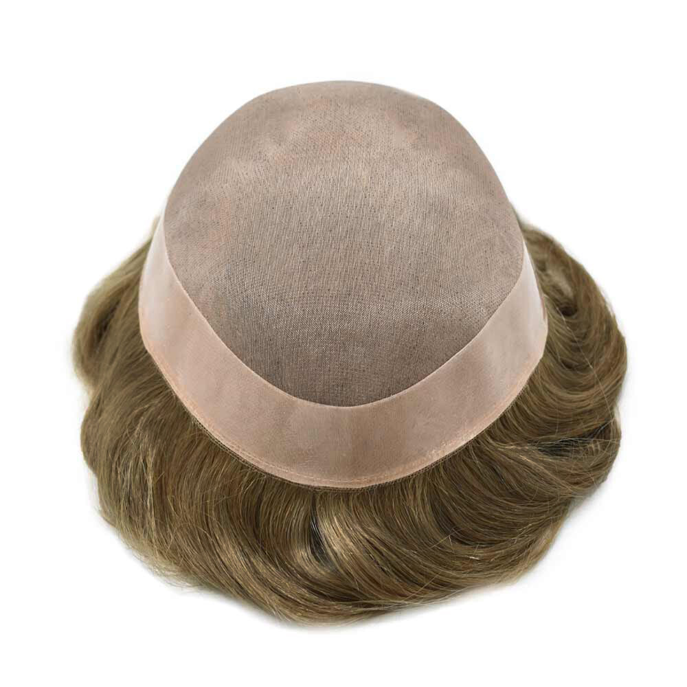 Mens Toupee Hairpiece Fine Mono Hair System Replacement Poly Skin Around Men Wig