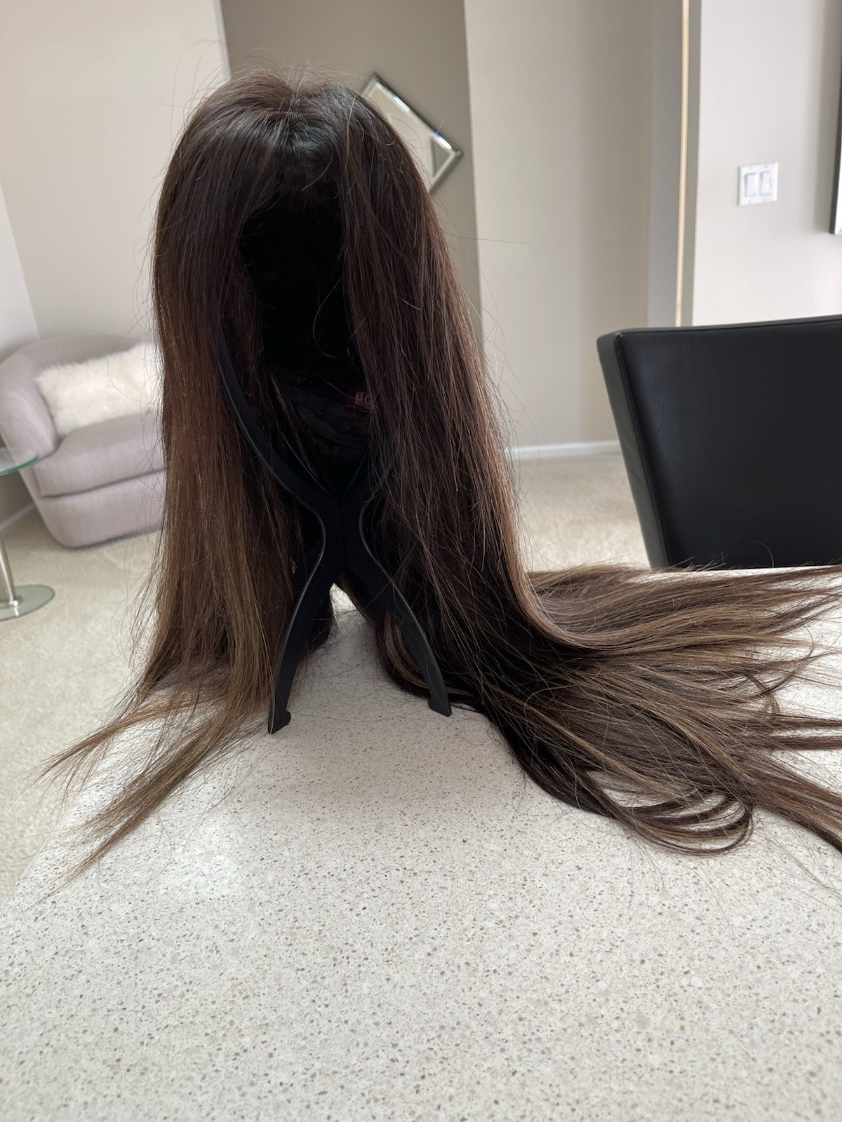 Custom Made Lace Top Brown w/Highlights Human Hair Wig 29” Med Cap