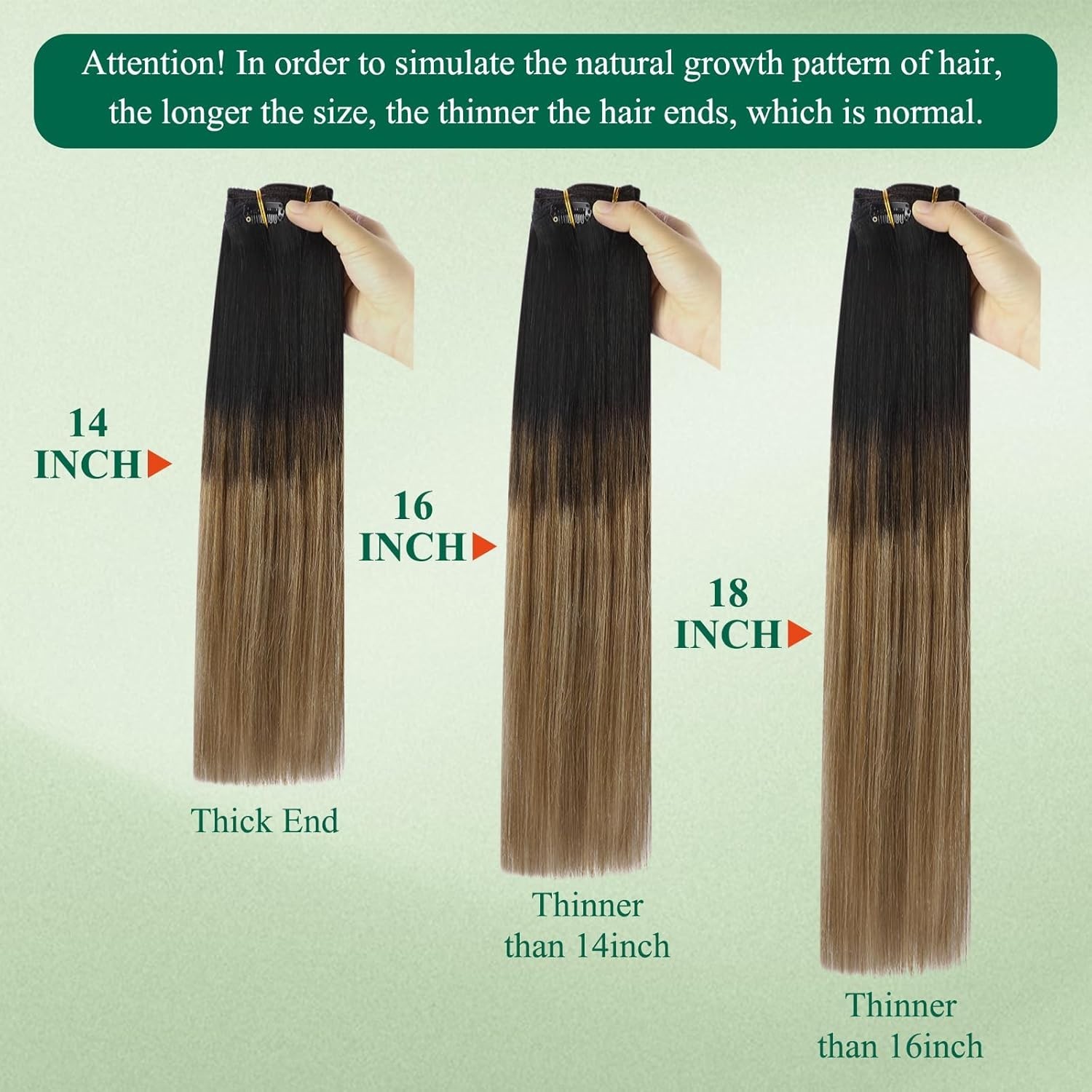 Easyouth CLIP-IN 14″ Ombre Black to Brown Human Hair Extensions CP 1B-6-27