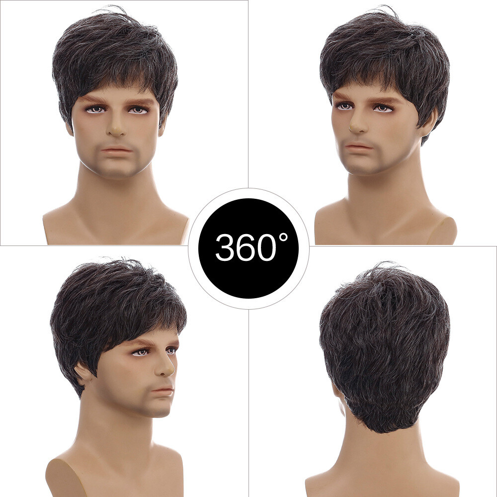 Men Short Black Brown Hair Wigs Synthetic Costume Daily Natural Cosplay Party US