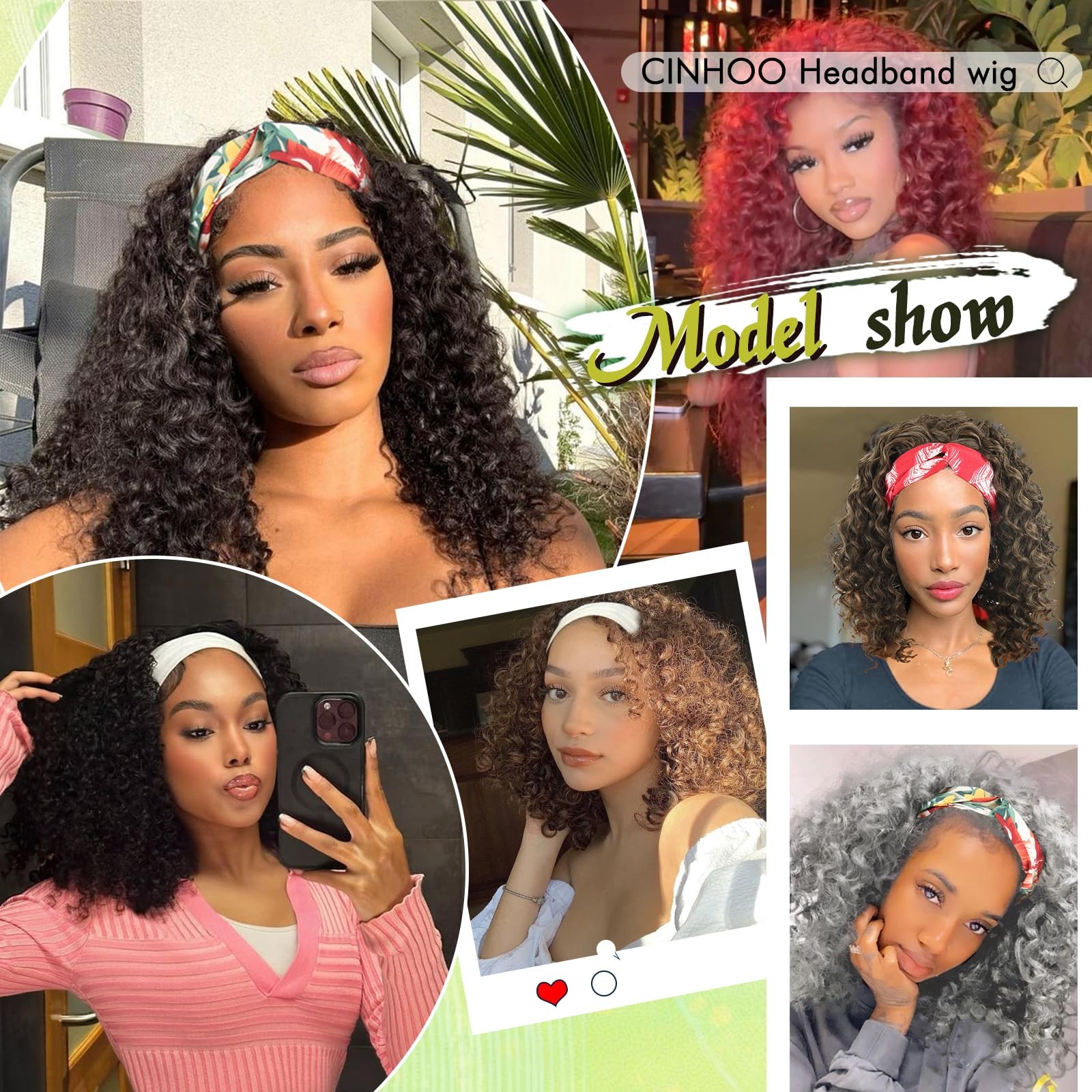 Curly Grey Headband Wigs for Black Women 14inch Short Salt and Pepper Headban…