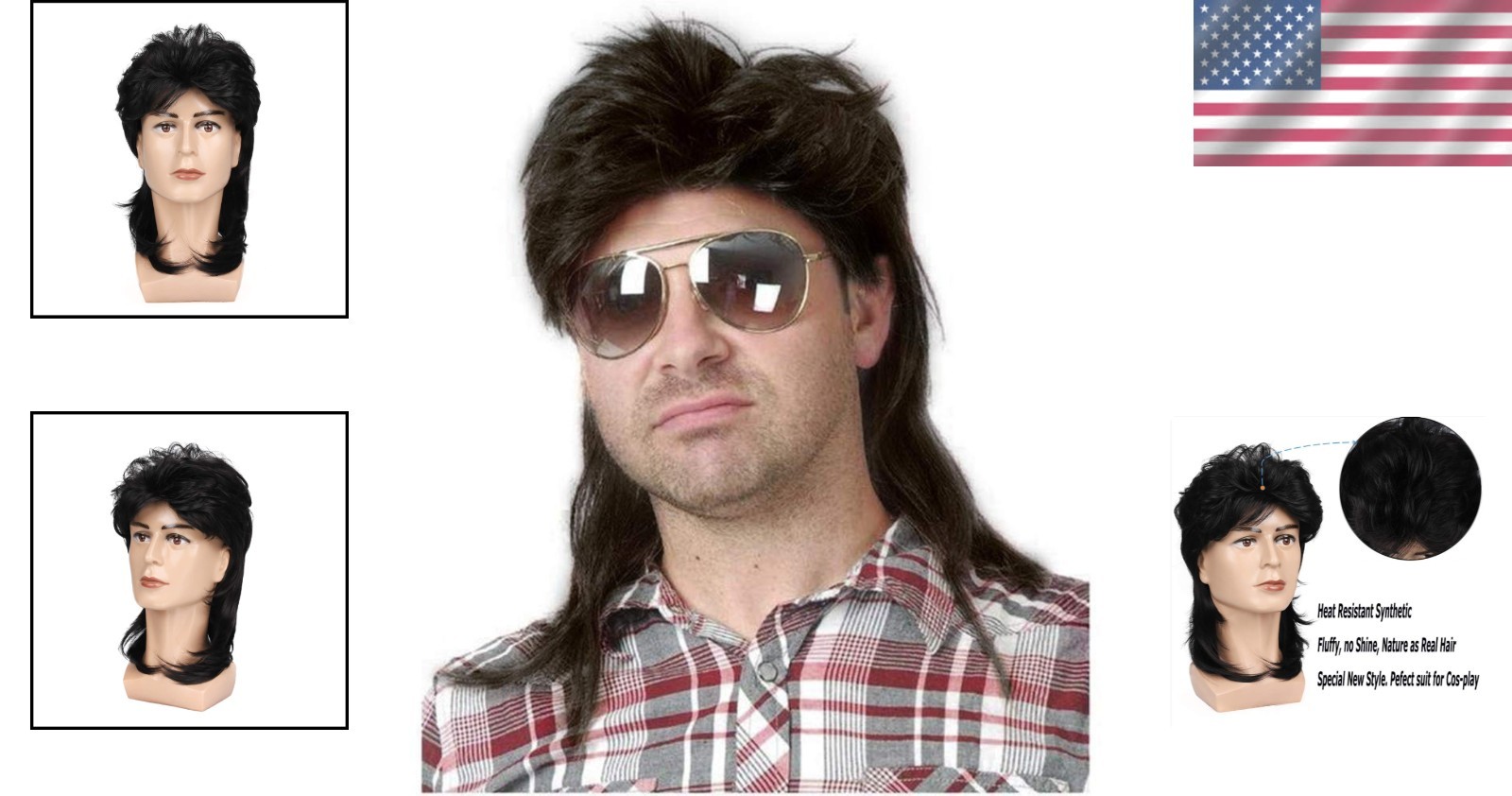 Men’s Black Mullet Cosplay Wig with Adjustable Cap – Party Ready Accessory