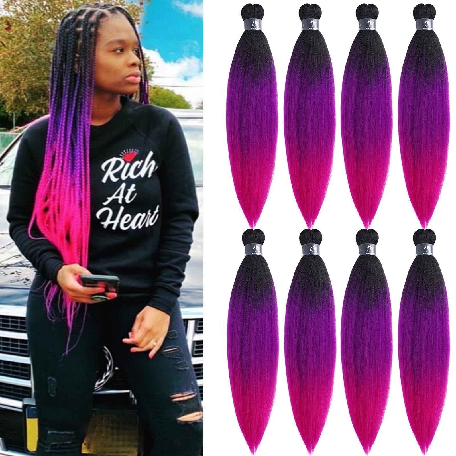 Upruyo Purple Pink Ombre Braiding Hair Pre Stretched Knotless Pink Prestretched