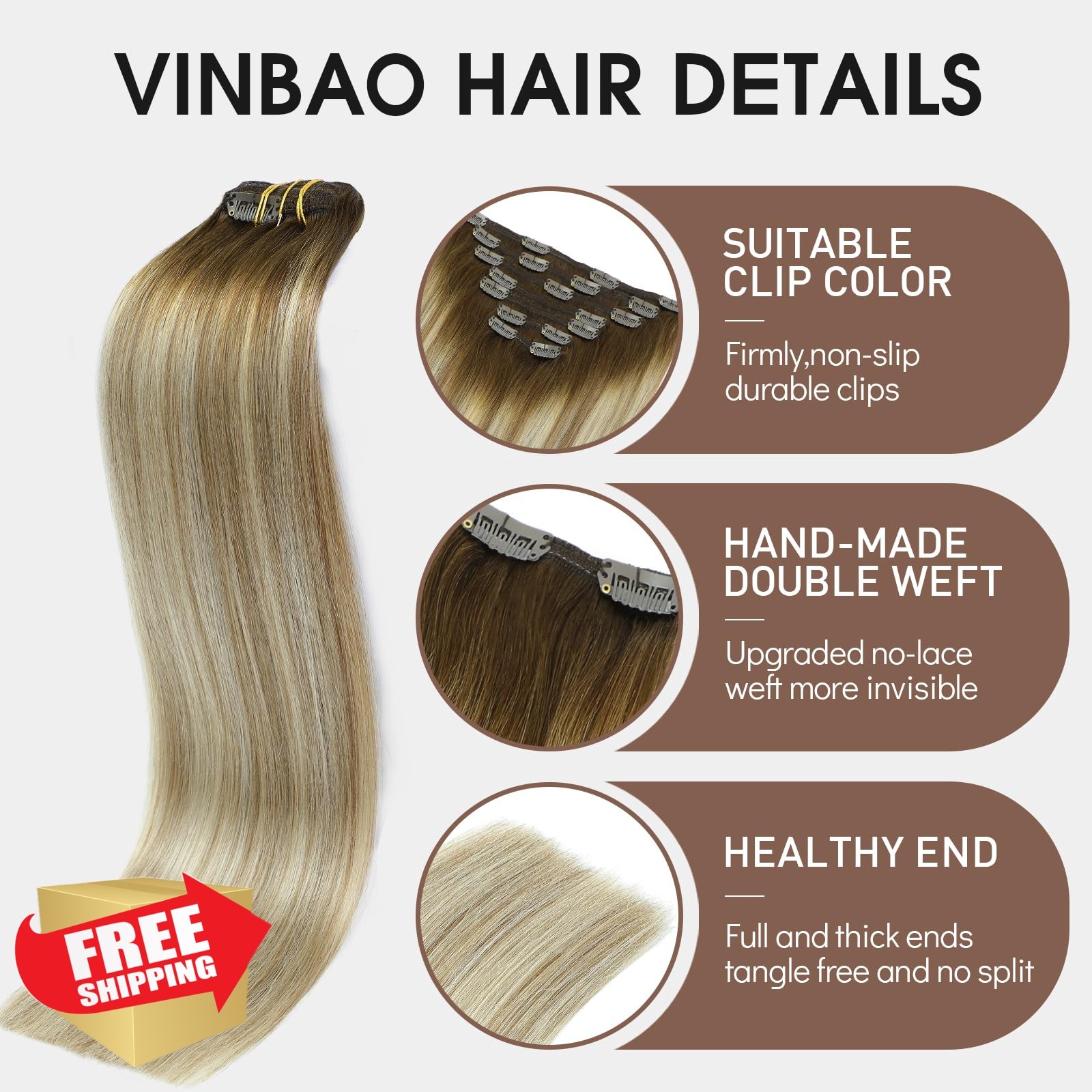 VINBAO 16 Inch 140g Ombre Clip Ins