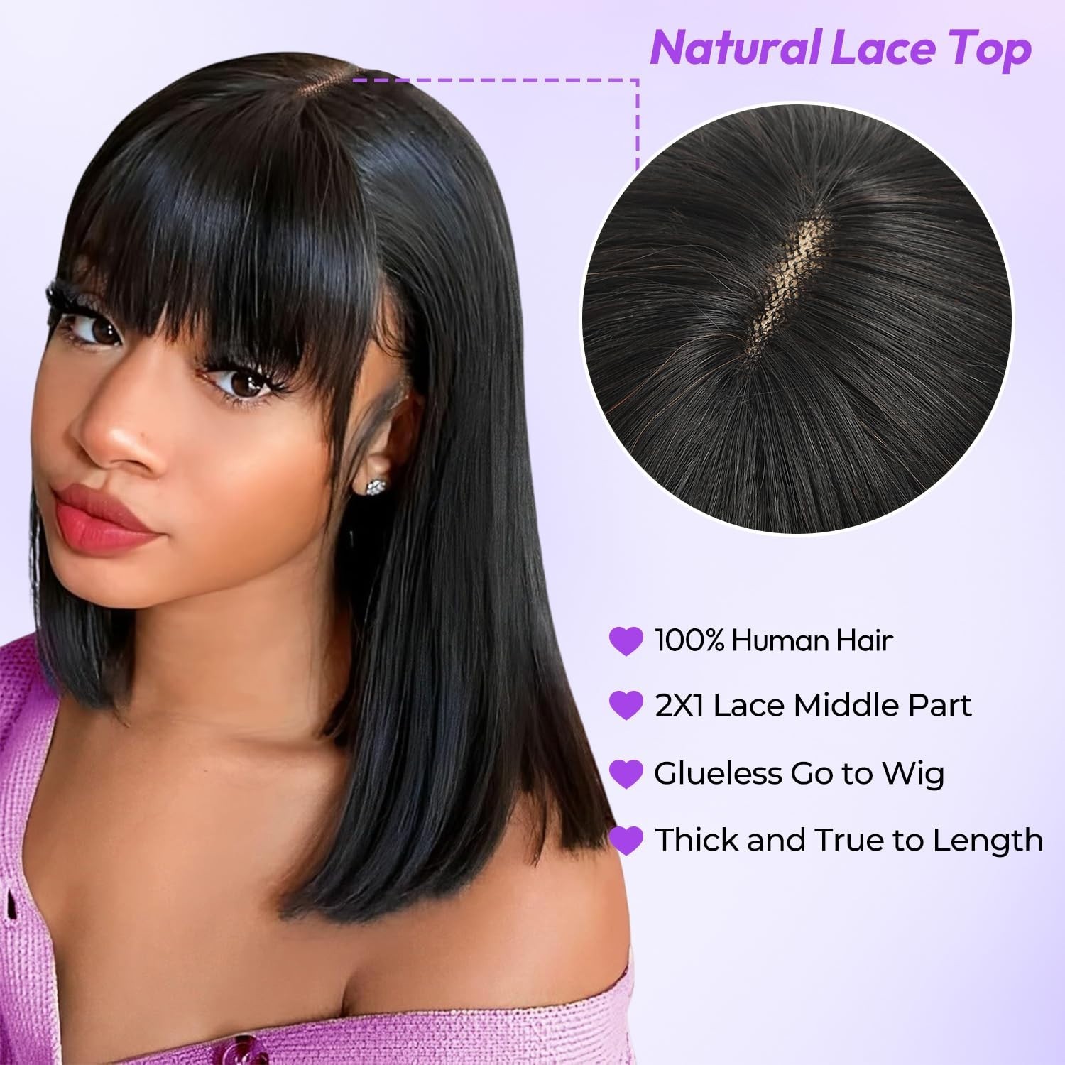 Short Bob Wig with Bangs Human Hair Glueless Lace Bob Wigs 2X1 Bob Wig Straight