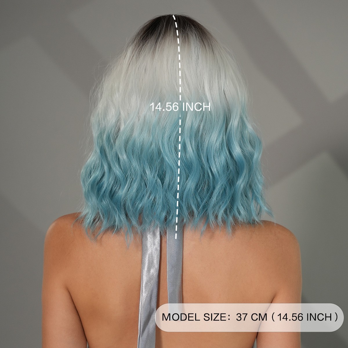 Ombre Blue Cosplay Wig Short Bob Wavy Wigs With Bangs for Women Girls Party Dai