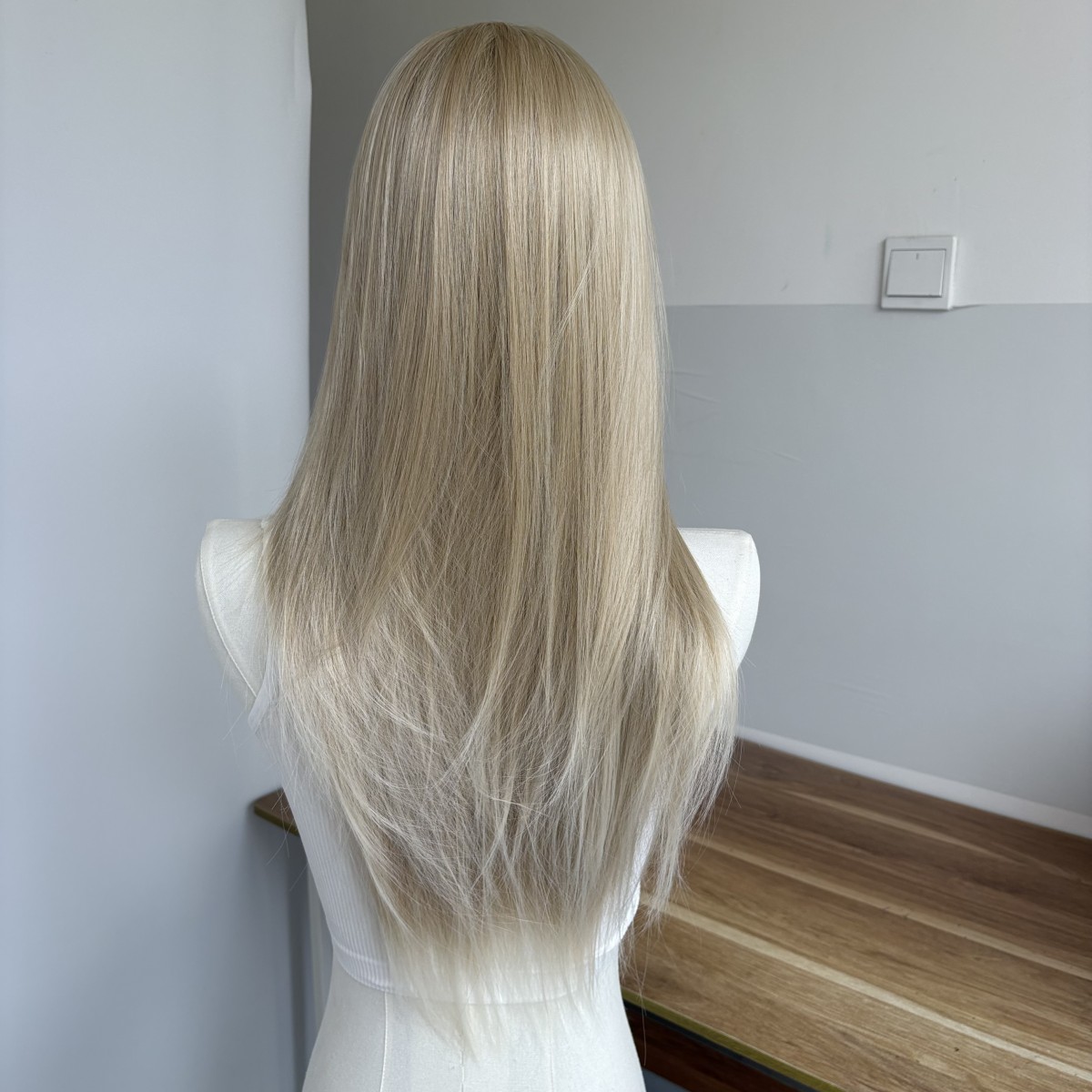 Heat Resistant Synthetic Hair Costume Wig With Bangs Long Straight Ash blonde