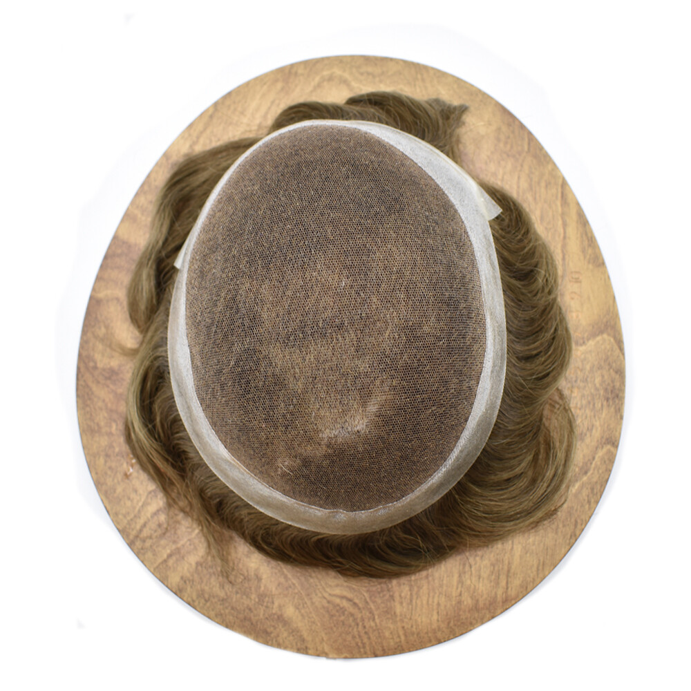 Mens Toupee Hairpiece French Lace Hair System Units Poly Skin Around Wig for Men