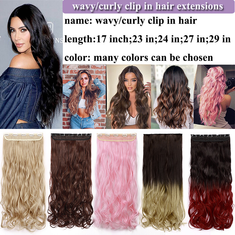 Long Curly Wavy One Piece Clip in Real as Human Hair Extensions Natural THICK US