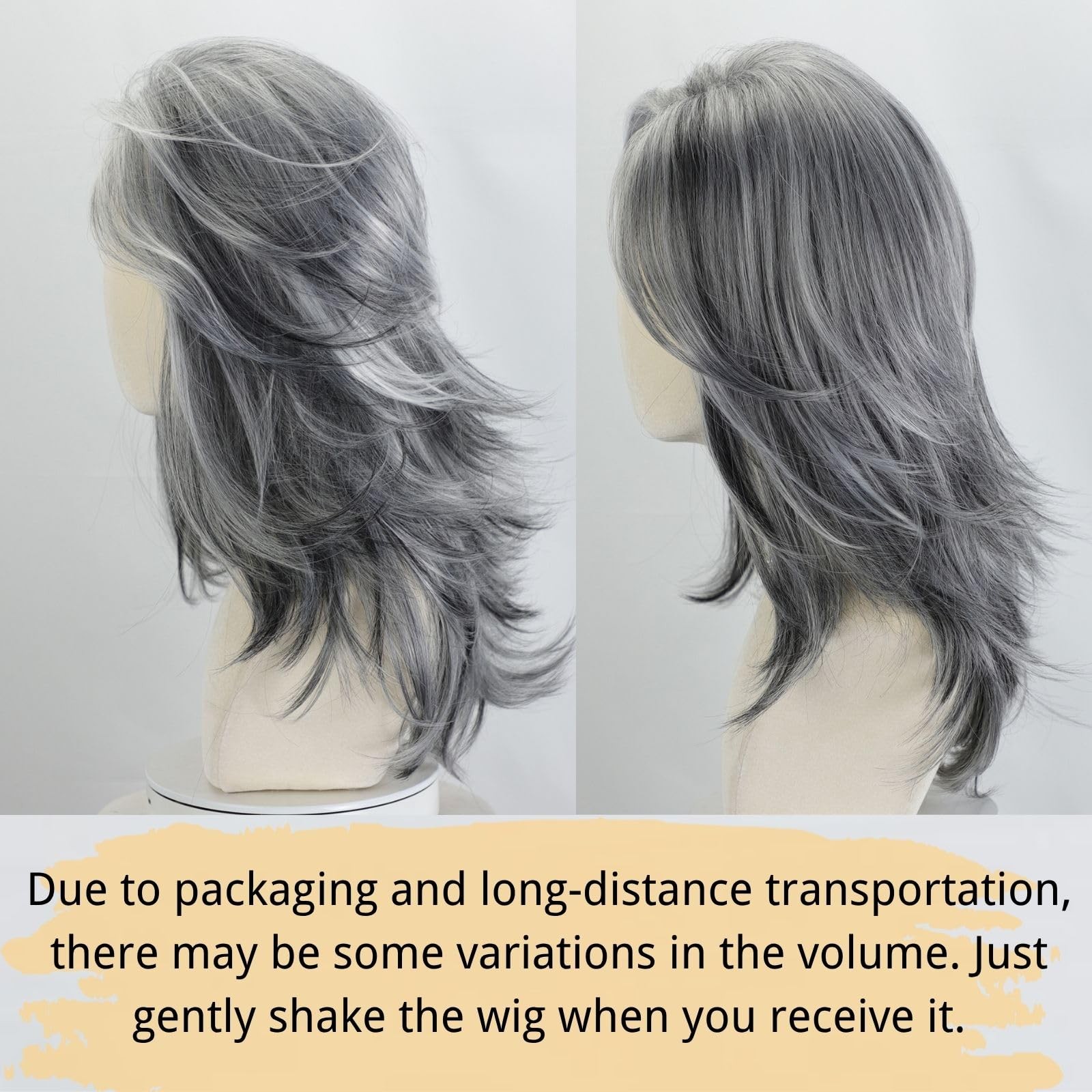 Silver Grey Wigs For White Women 20 Inch Medium-length Wavy Layered Salt Pepp…