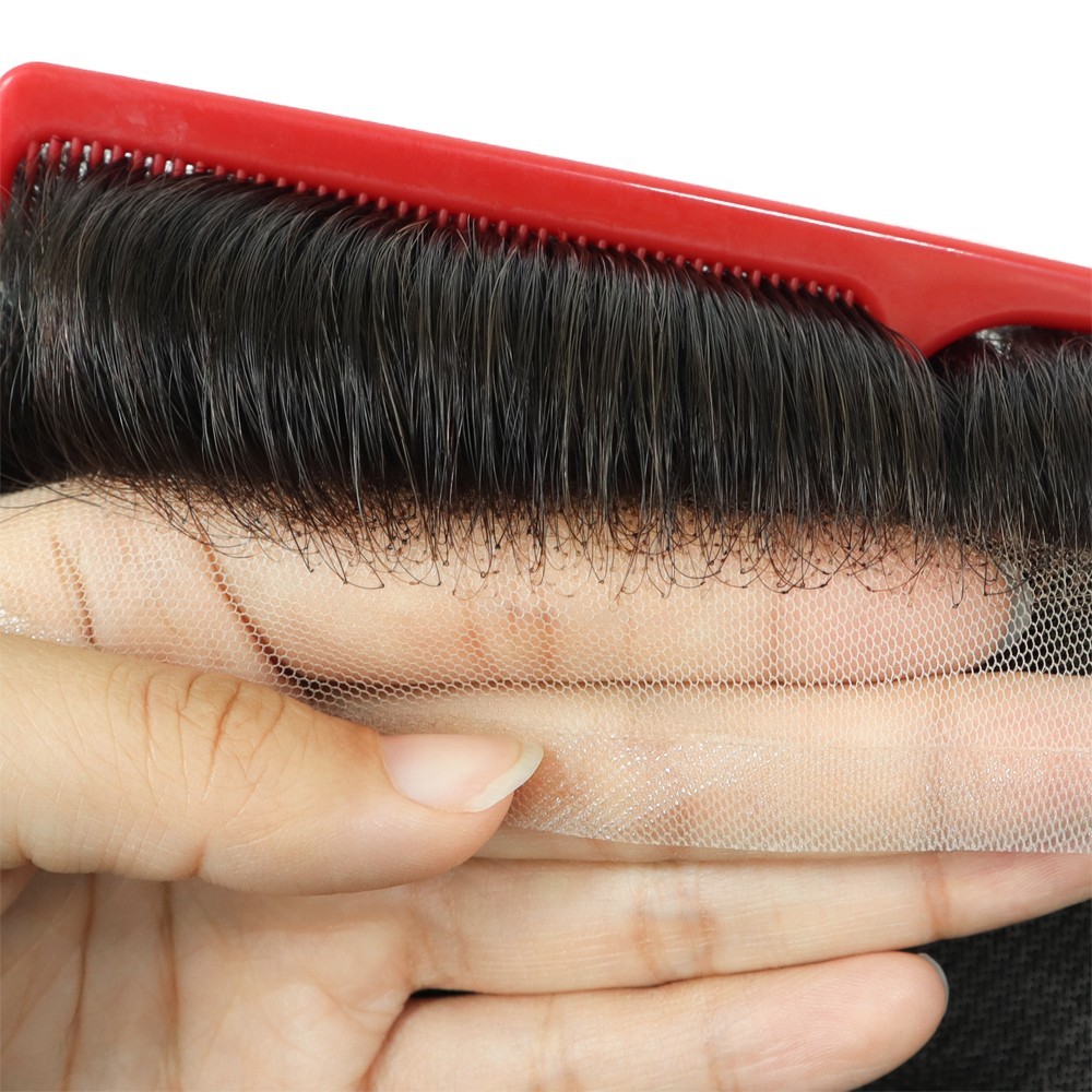 Mens Toupee Human Hair Replacement System Hairpiece Super Thin Skin Black 6×9#1C