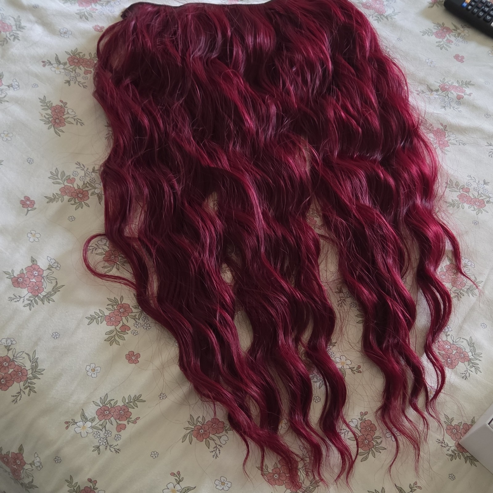 Clip-In Wavy Burgundy Synthetic Hair Extension 24 in