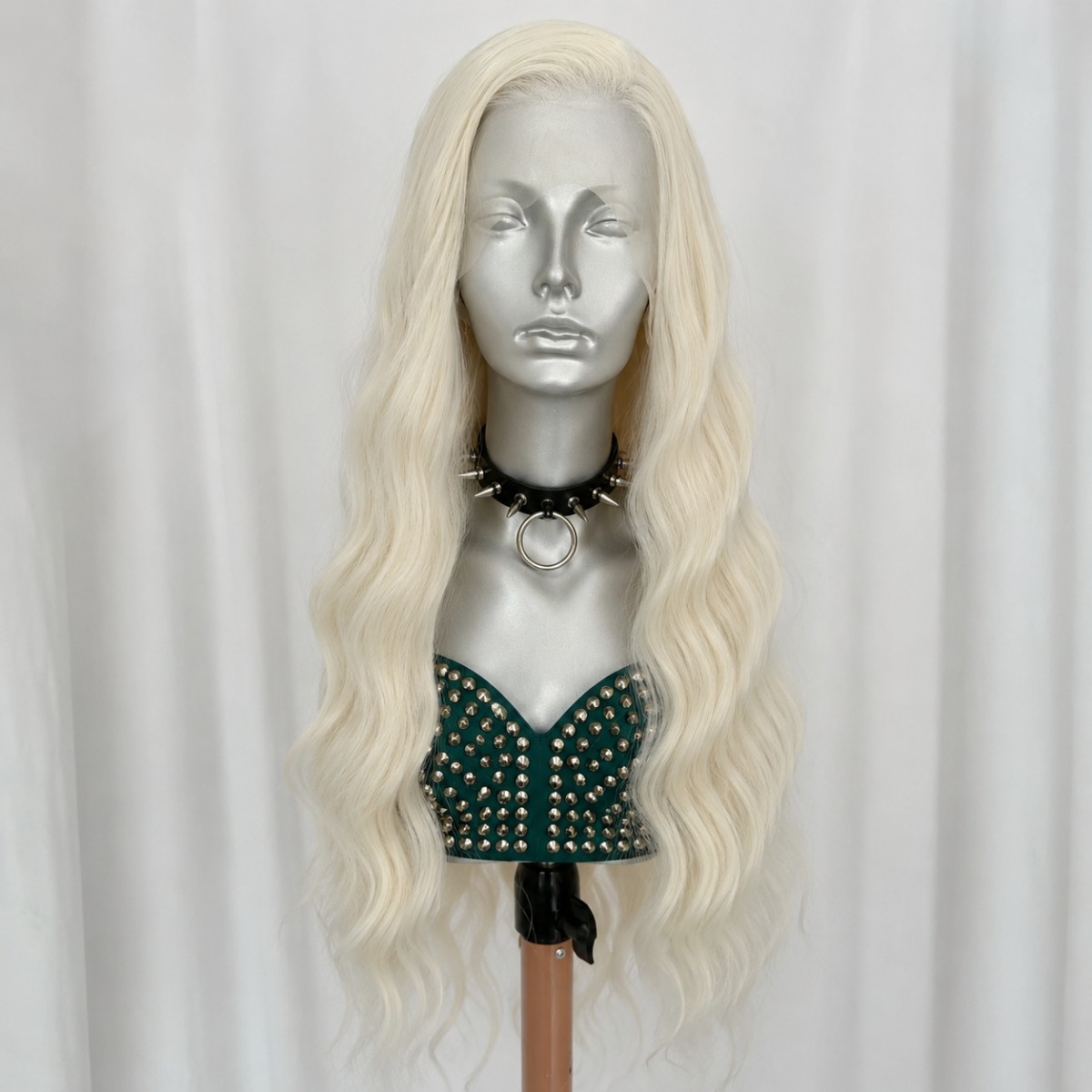 Lace Front Wigs Soft Synthetic Hair Heat Resistant Long Wavy Women Bleach blonde