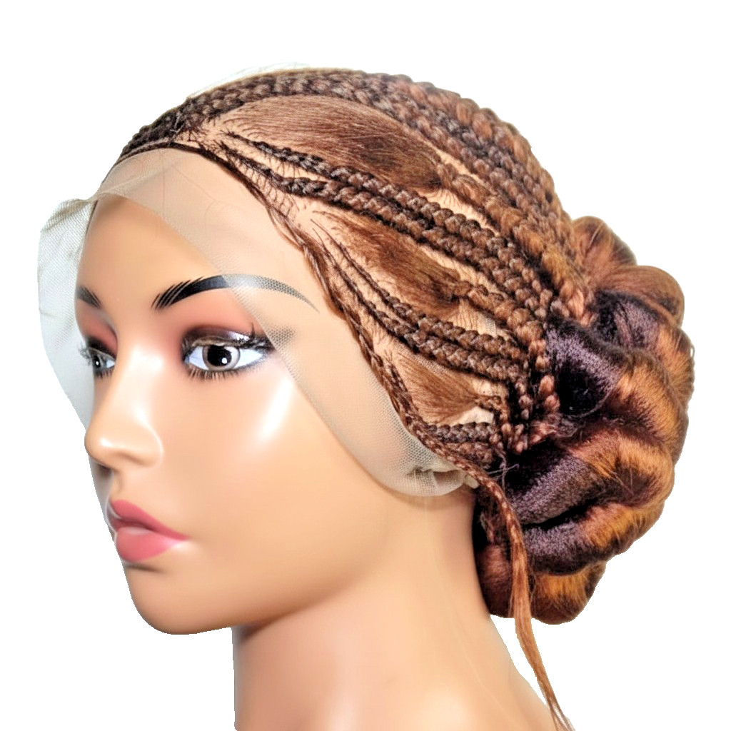 Natural Brush Braids Cornrow Bun Braided Wig. Full Lace Cap with Baby Hair