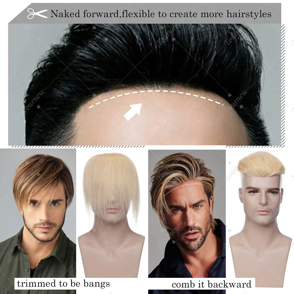 Full PU Thin Remy Human Hair Extensions Man’s Top Piece Toupee Hairpiece 8″x10″