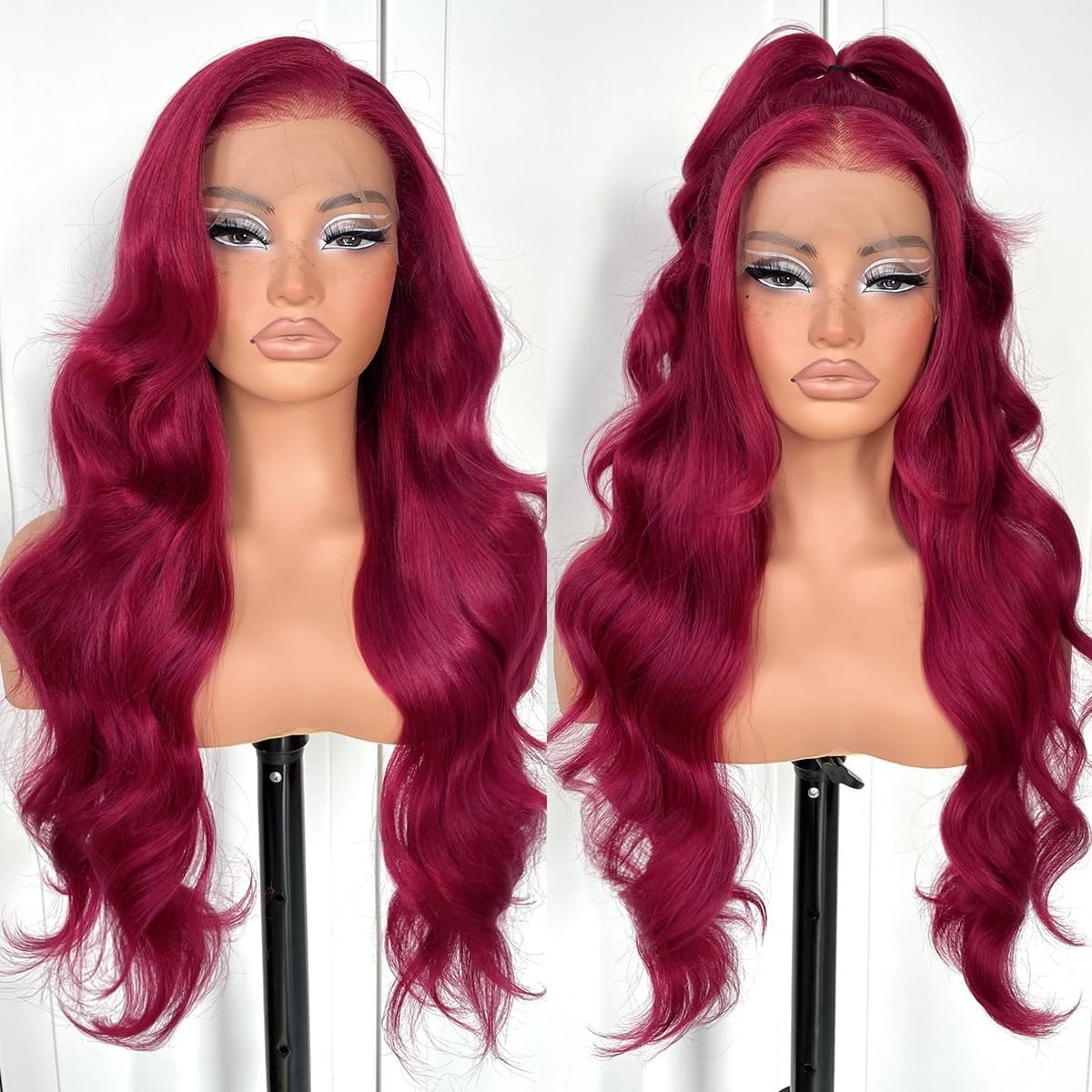 LACE FRONT WIG HUMAN HAIR BLENDED BODYWAVE RED BLONDE