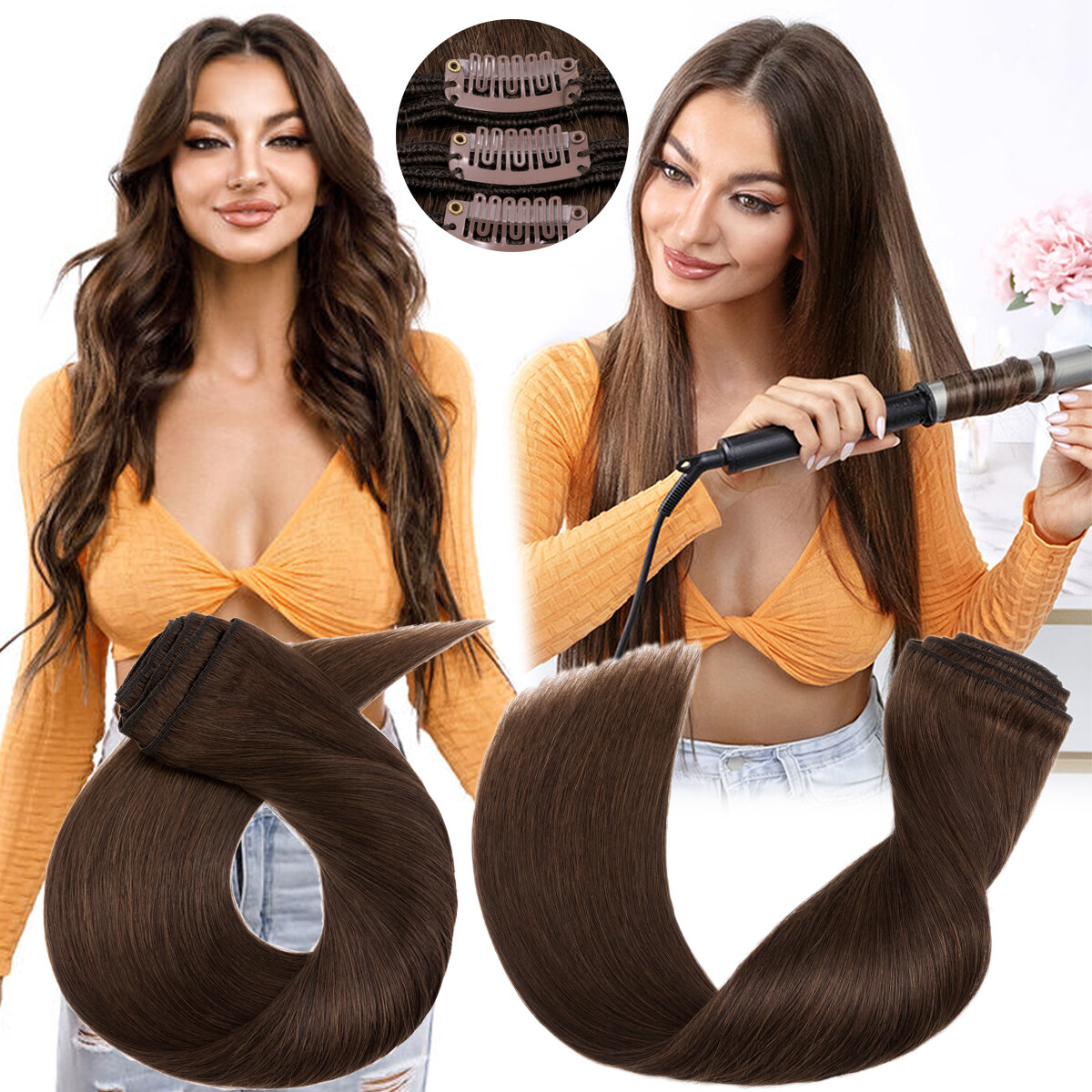 Real Thick Long Clip In 100% Remy Human Hair Extensions Thick 200g Balayage G150