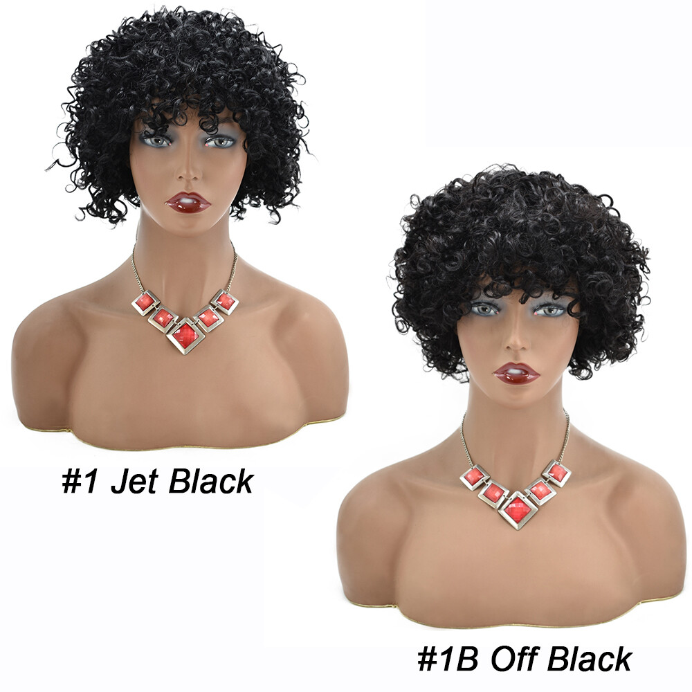 Kinky Curly Afro Wigs with Bangs Short Human Hair Wig for Black Women Brazilian