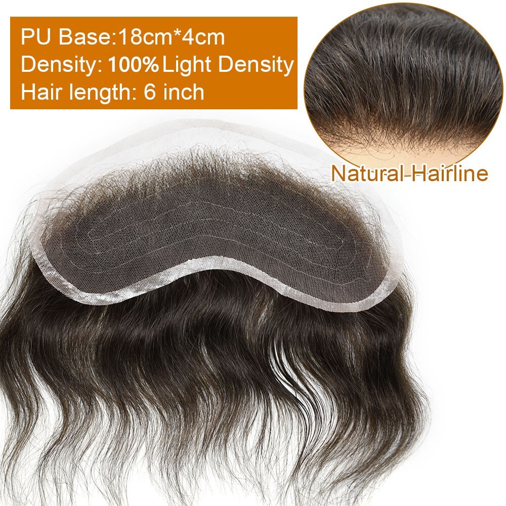 Mens Frontal Receding Hairline 100% Human Hairpiece Full Lace Forehead Hairline