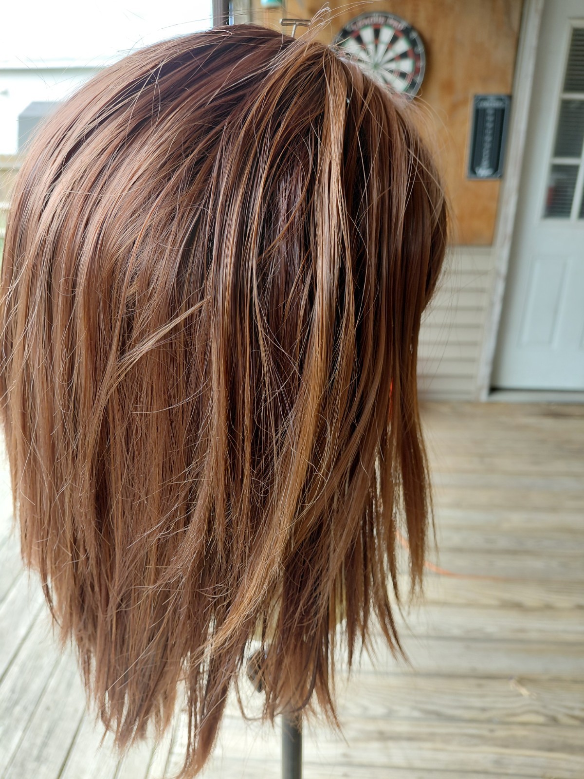 wig light brown wavy texture bangs style shoulder length for women adult