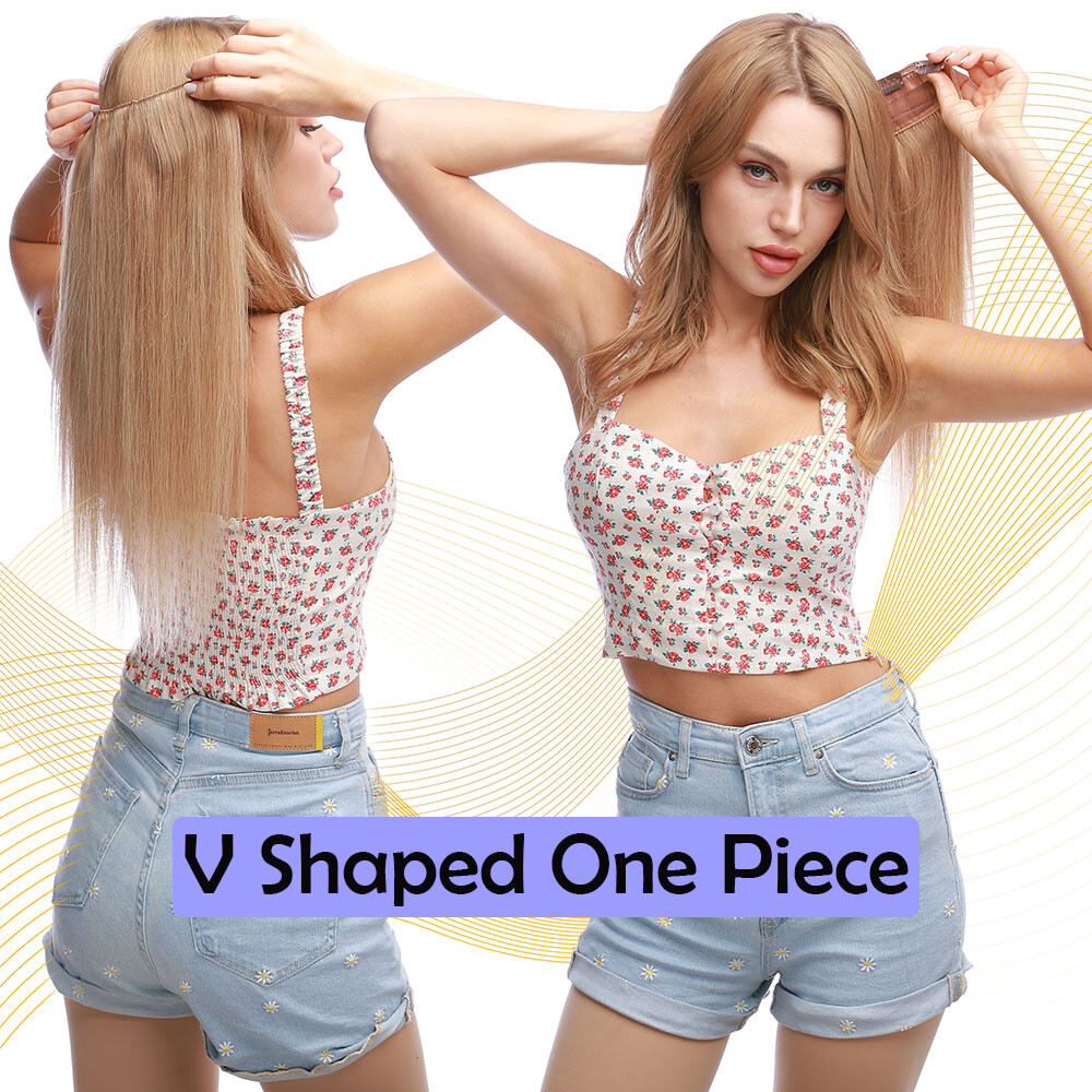 One Piece U-Shape 100% Remy Human Hair Extensions Clip In 3/4 Full Head Weft Icy