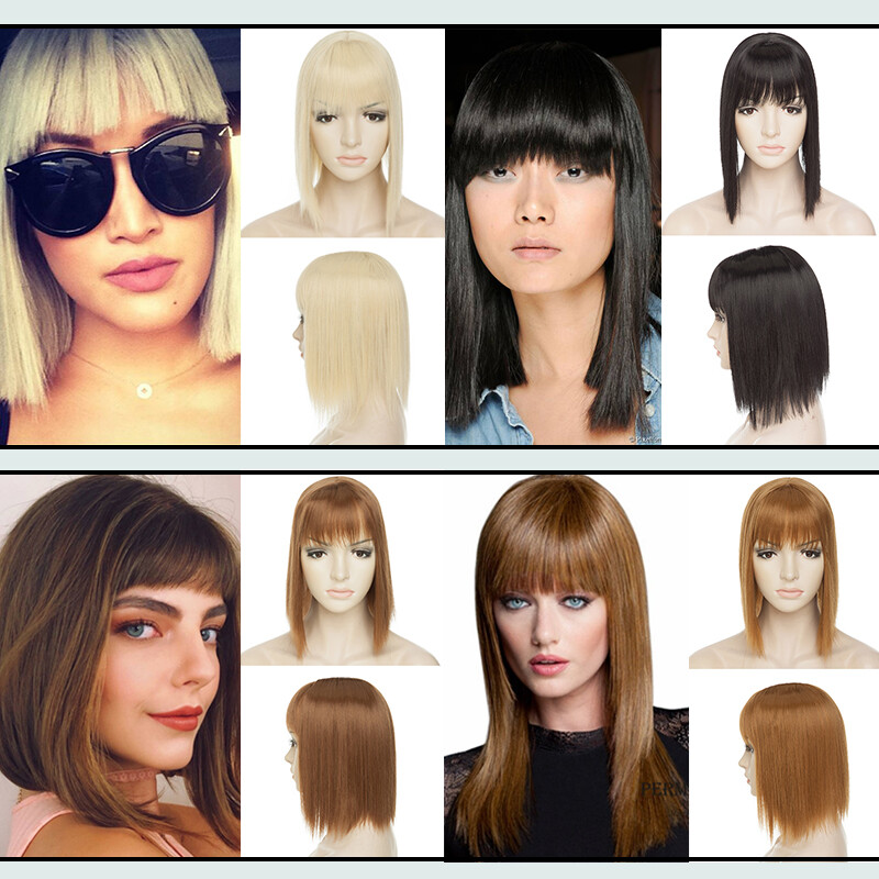 Natural AS Human Hair Topper Toupee Hairpiece Silk Base Wigs with Bangs Wave US