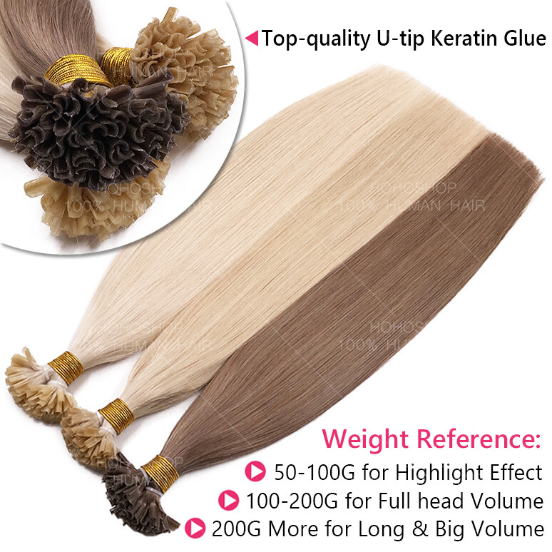 100G Thick U Tip Nail Tip Extensions Pre Bonded Keratin Human Hair Extensions US