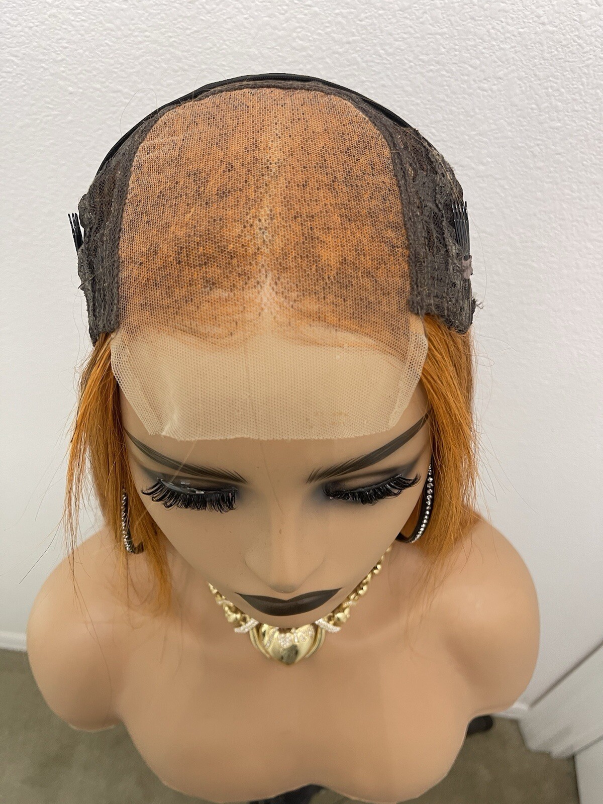 18” 4×4 Lace Closure, Straight Human Hair Wig, Color Similar to Ginger