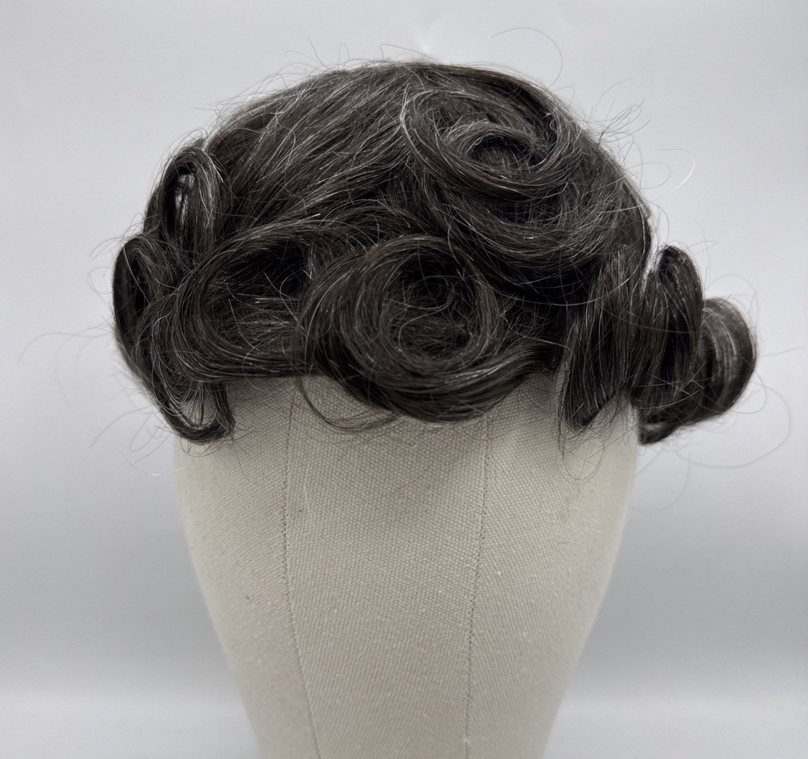 Men’s Toupee Human Hair Wavy Replacement #34A Gray HH Fibre Mix 7” Length NEW!