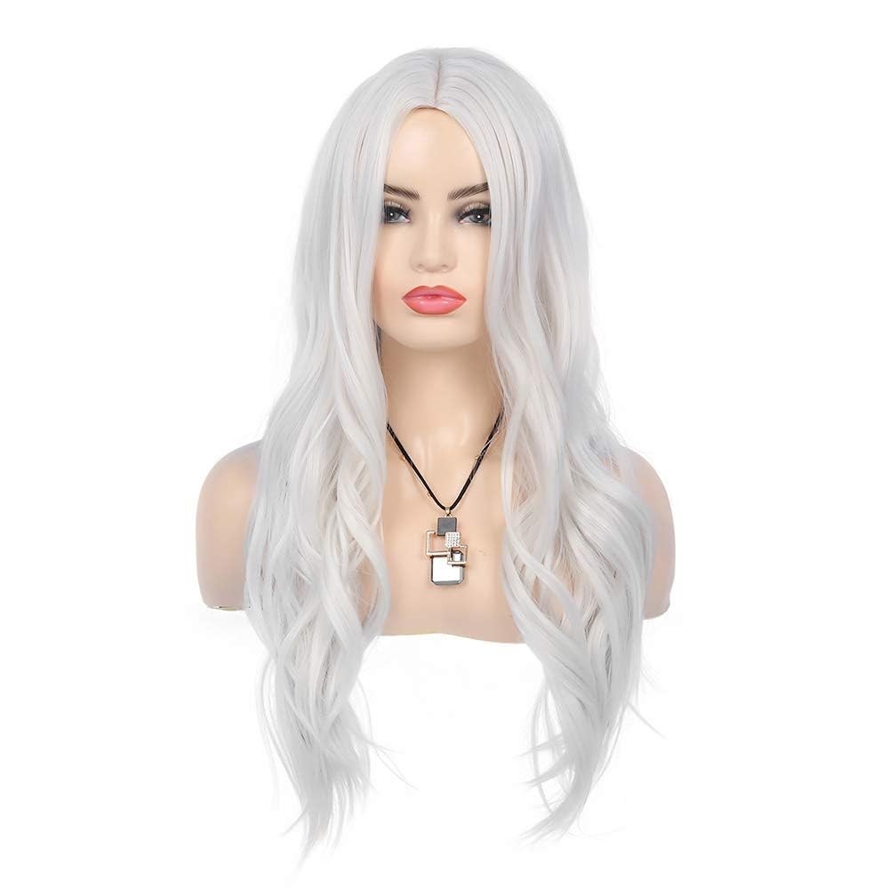 Cream White Wigs for Women Long Curly Wavy Synthetic Hair Wig Natural Middle …