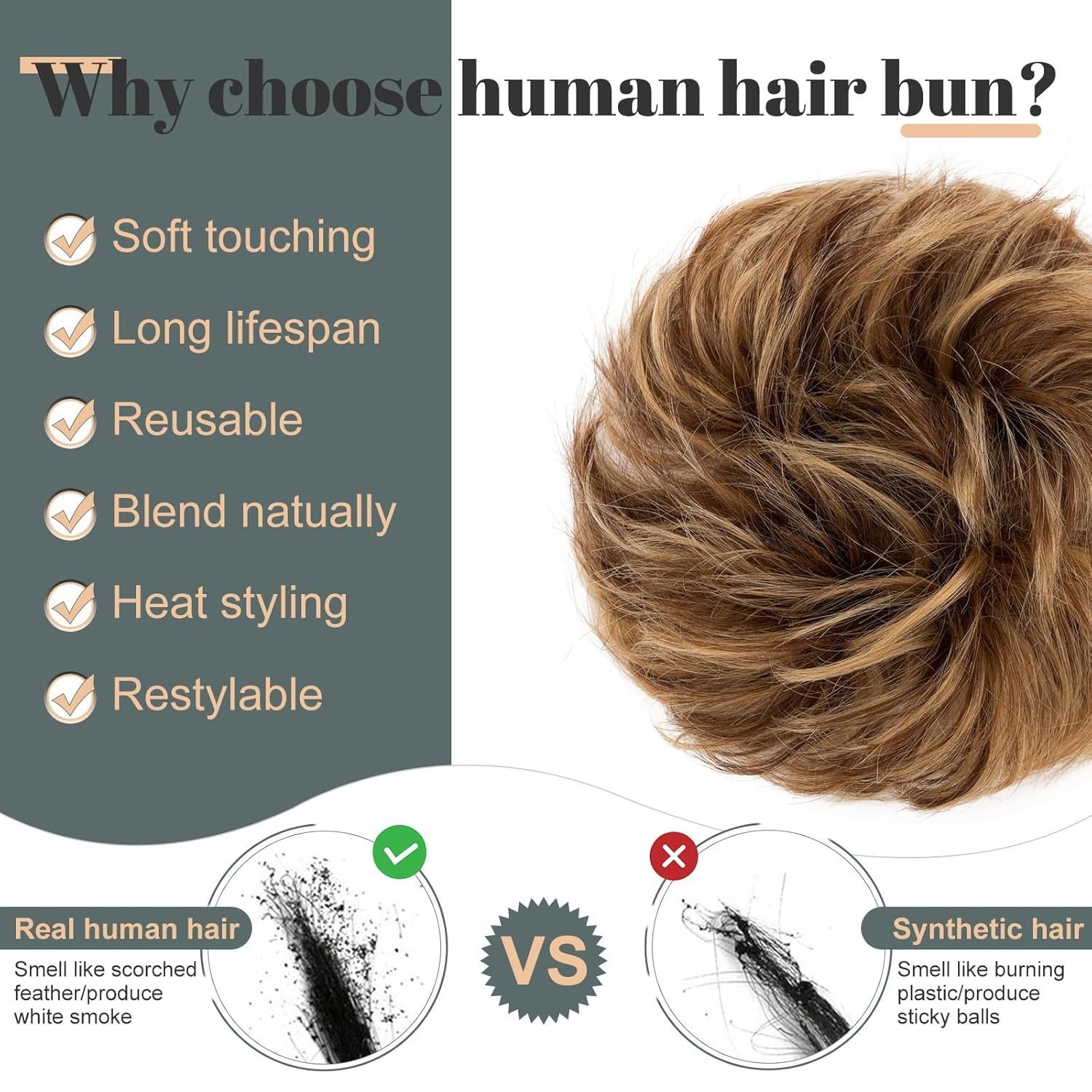 Human Hair Messy Bun Hair Piece For Women 30g #4RP27 Medium Brown Mix Dark Blond