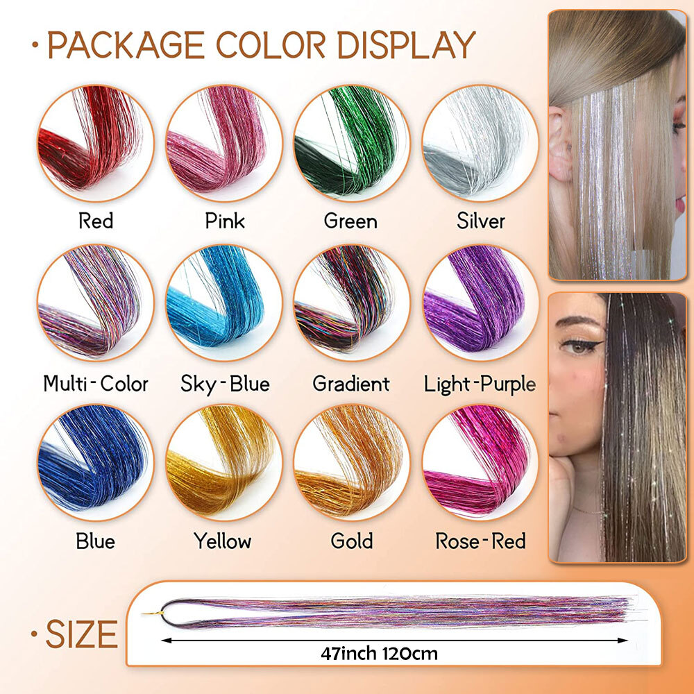 Sparkle Hair Tinsel Holographic Glitter Extensions Tinsel Kits False Hairstyling