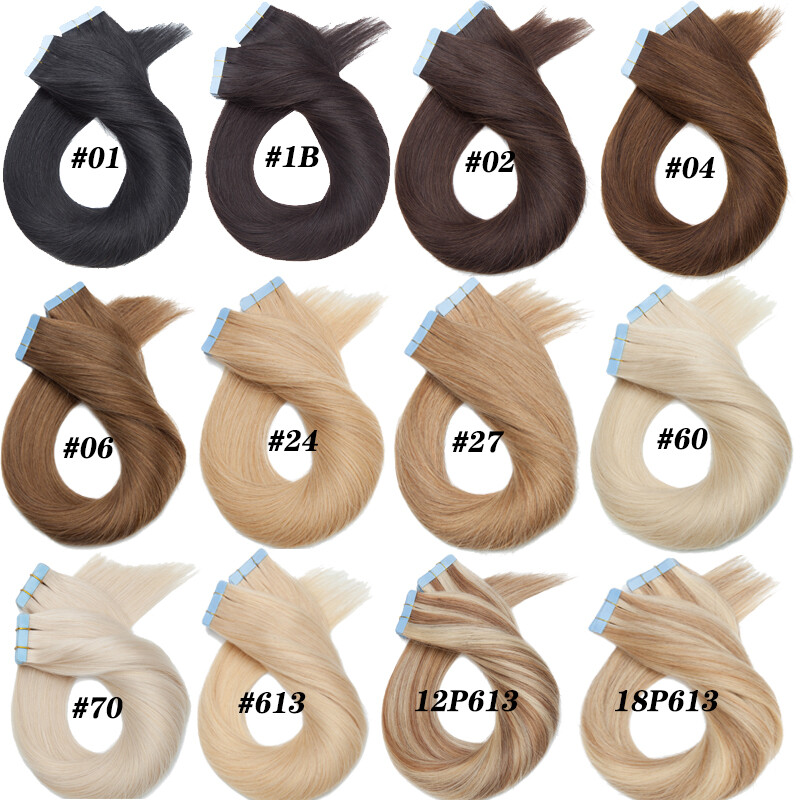 Russian Virgin Tape In Human Hair Extensions Balayage Full Head Straight USPS 50