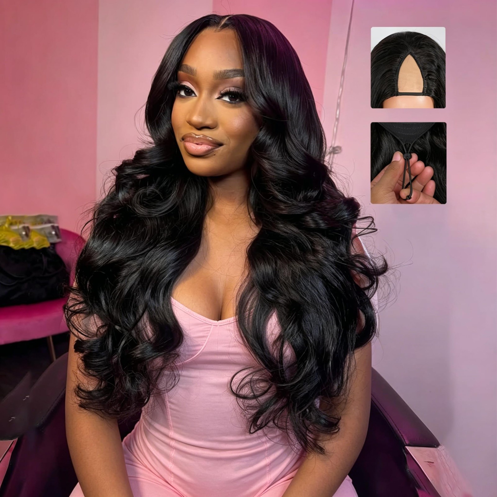 200 Density Body Wave V Part Wig – No Glue, No Sew, Drawstring Half Wig, 22 Inch