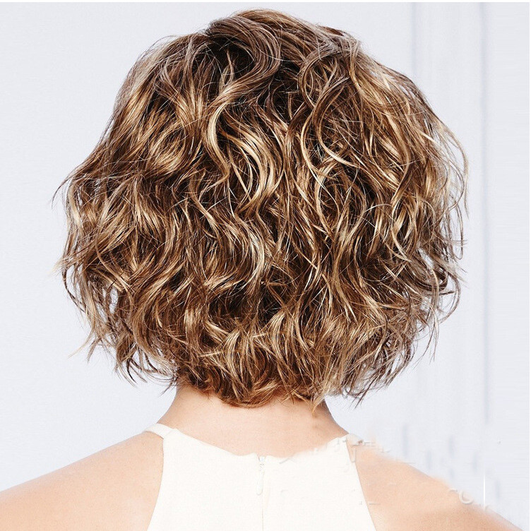 Blonde Gold Brown Short Natural Wavy Curly Blonde Wig Women’s Synthetic Hair