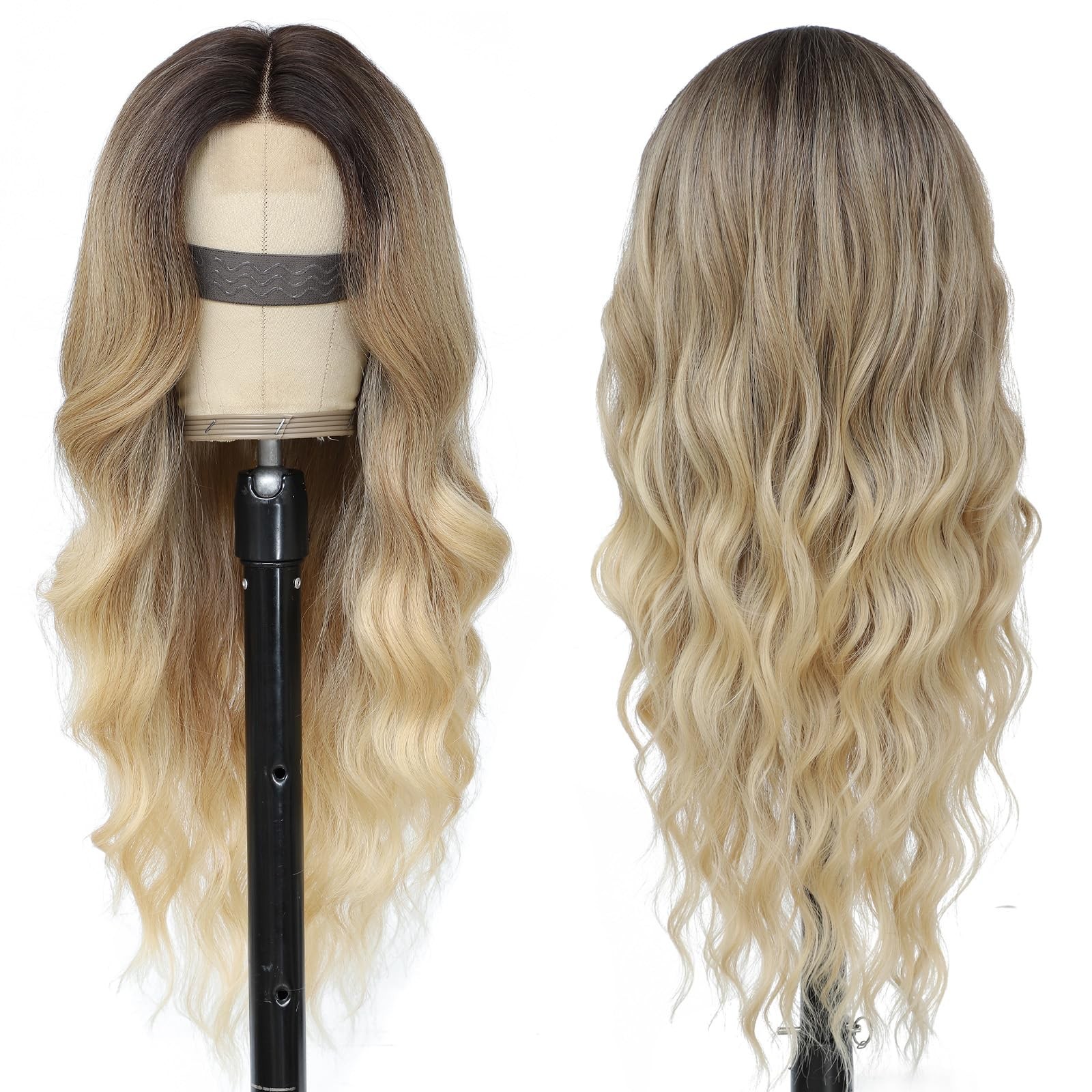 Ombre Blonde Wig for Women, Long Ombre Blonde Wavy Wig Middle Part 26 Inch Bl…