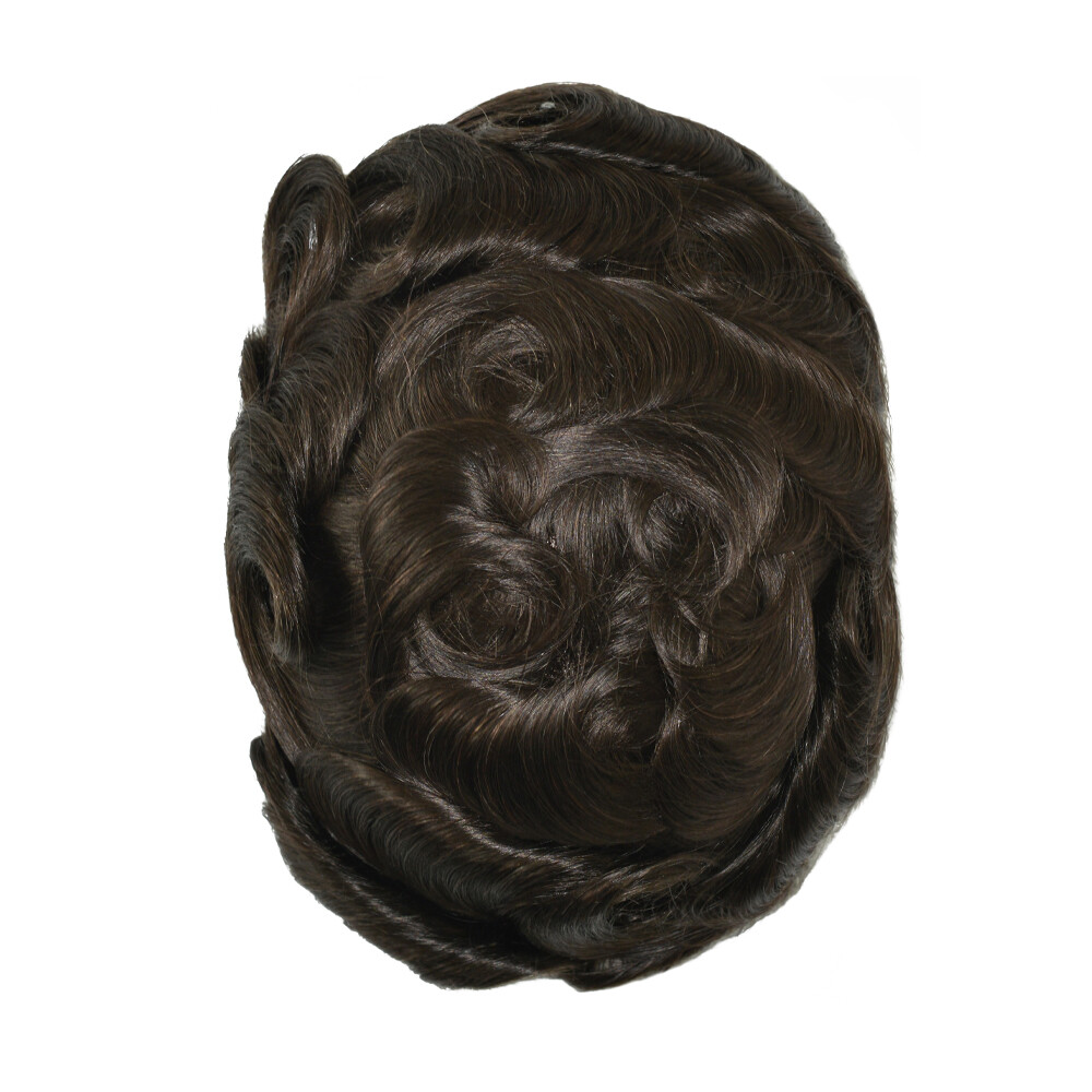 Mens Toupee Human Hair Replacement System Hairpiece Fine Mono Poly Skin ToupeePU