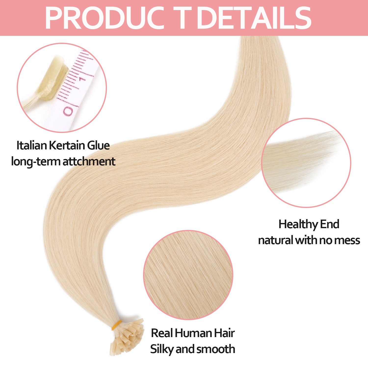 Nail Tip U Tip Hair Extensions Remy Human Hair Pre-Bonded Keratin Glue 50s-300s