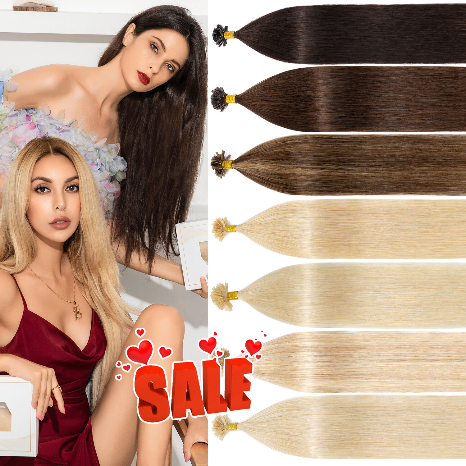 50-200PCS THICK Pre Bond Keratin Nail U Tip Human Remy Hair Extension Highlight