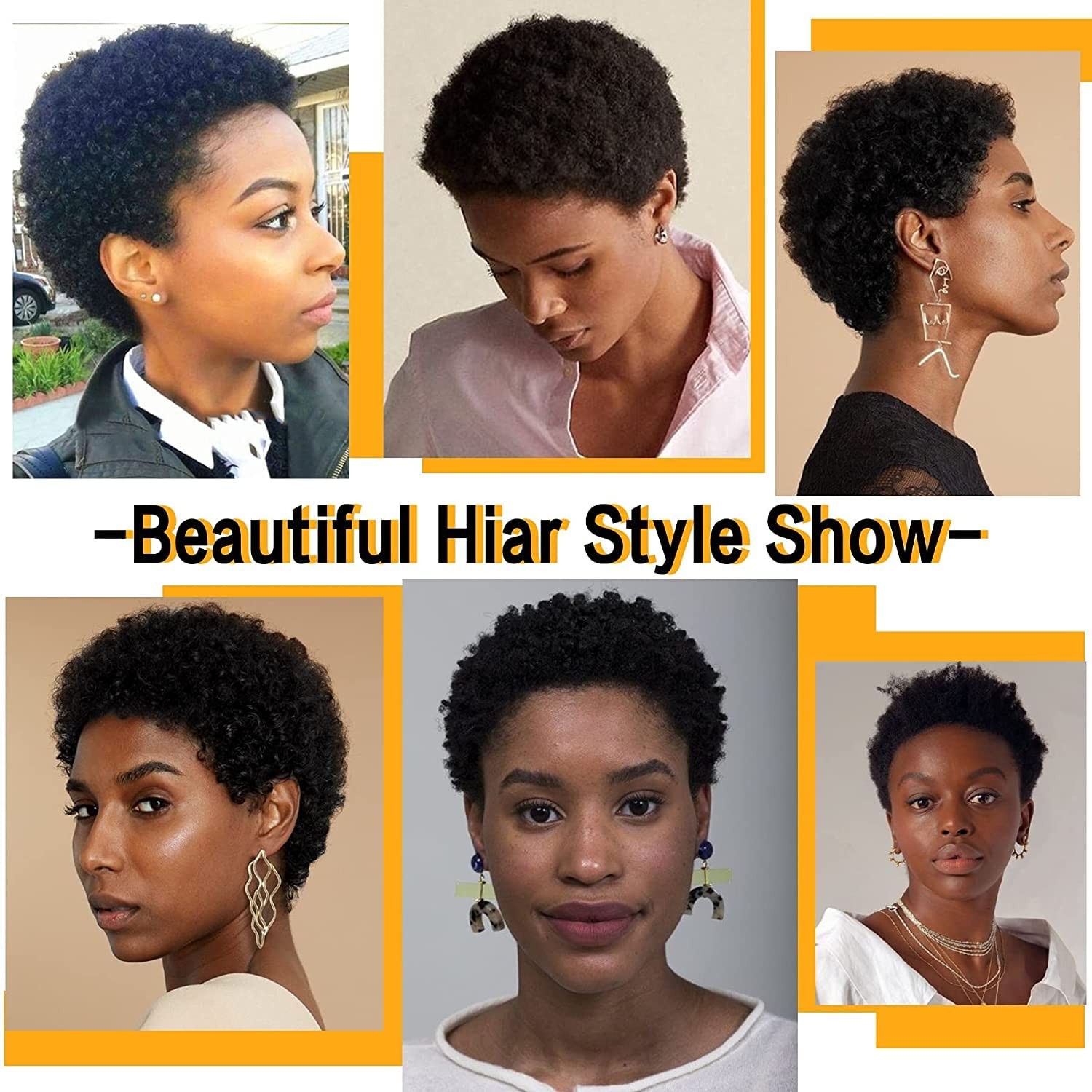Afro Kinky Curly Human Hair Short Wigs for Women, Full Fluffy Machine Made Wig