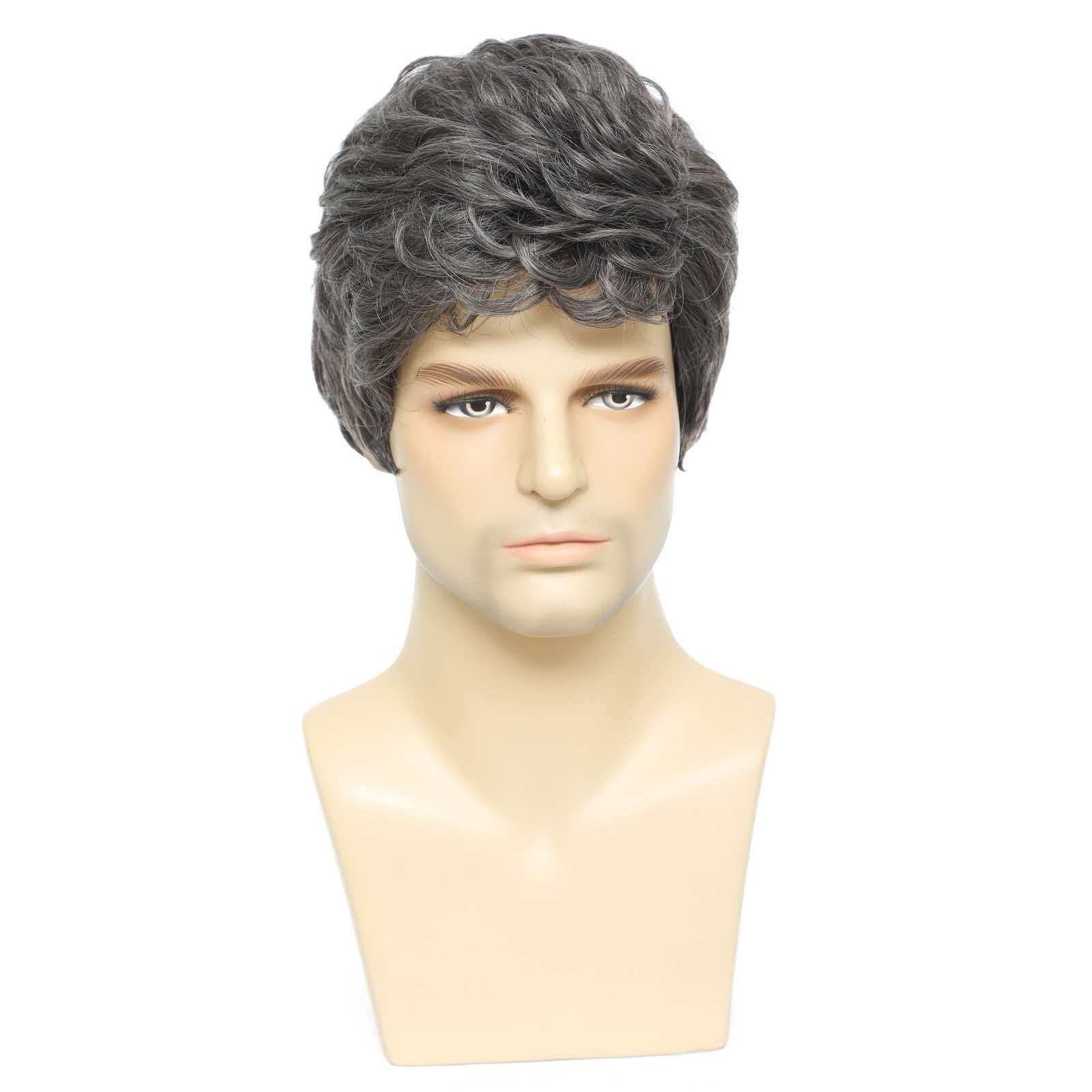 Men’s 6in Short Silver Gray Wig Full Heat Resistant Synthetic Cosplay Party