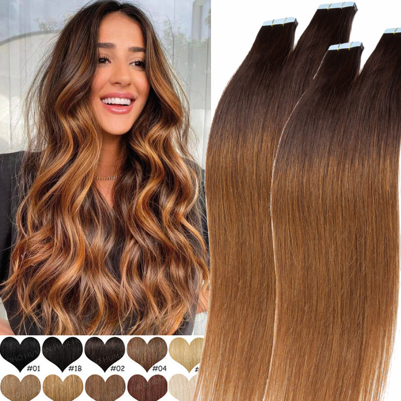 100g Thick Tape In Real Human Hair Extensions Skin Weft Full Head 40pc Xmas Gift