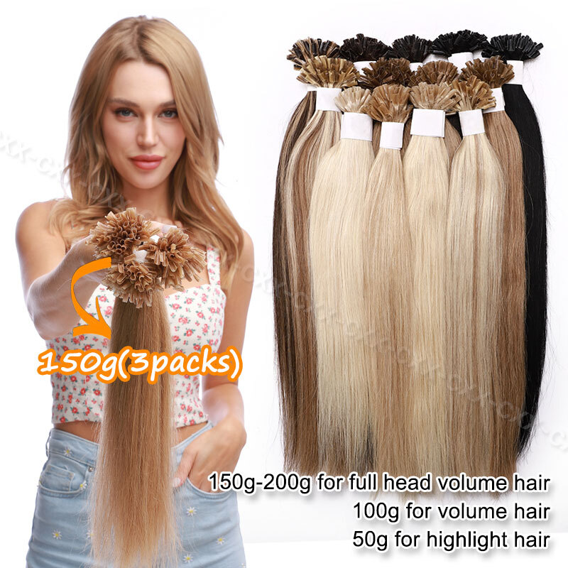 Thick Russian Flat Pre Bonded Real Remy Human Hair Extensions Nail U Tip Keratin