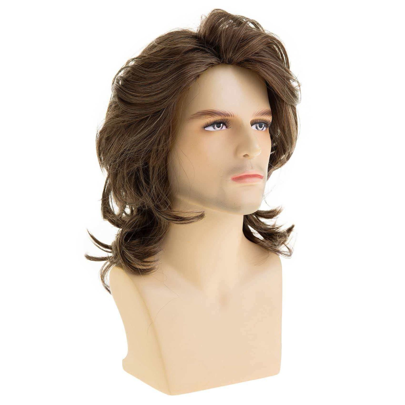 Men’s 12in Brown Wavy Short Wig Full Cosplay Heat Resistant Synthetic Party