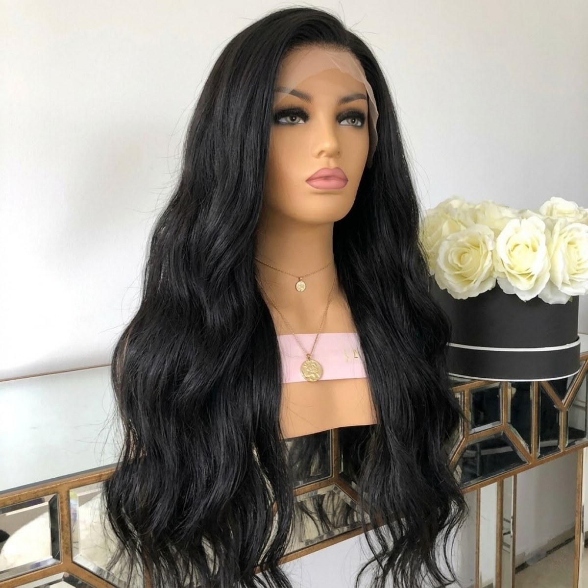 Black Glue Less Lace Front Wig Heat Resistant Hair Long Wavy Natural Women