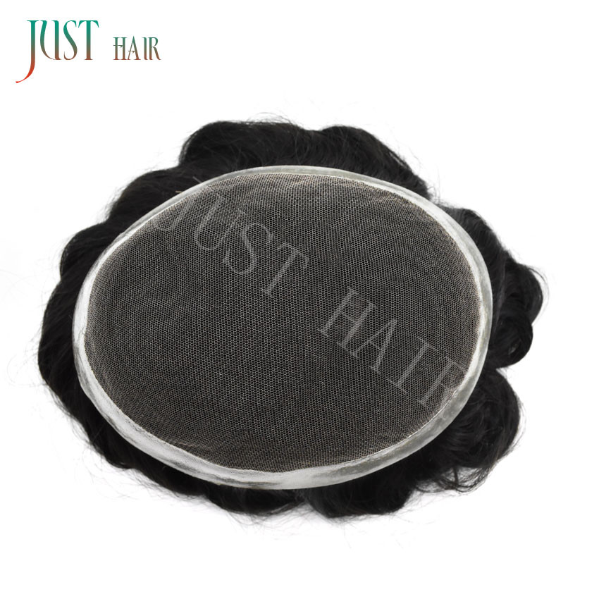Mens Toupee French Lace Poly Around Skin Hairpiece Human Hair Replacement System