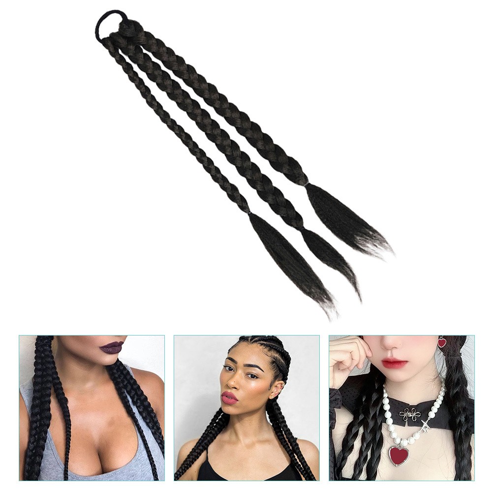 2Pcs Black Synthetic Ponytail Extension Easy to Wear for Events and Cosplay
