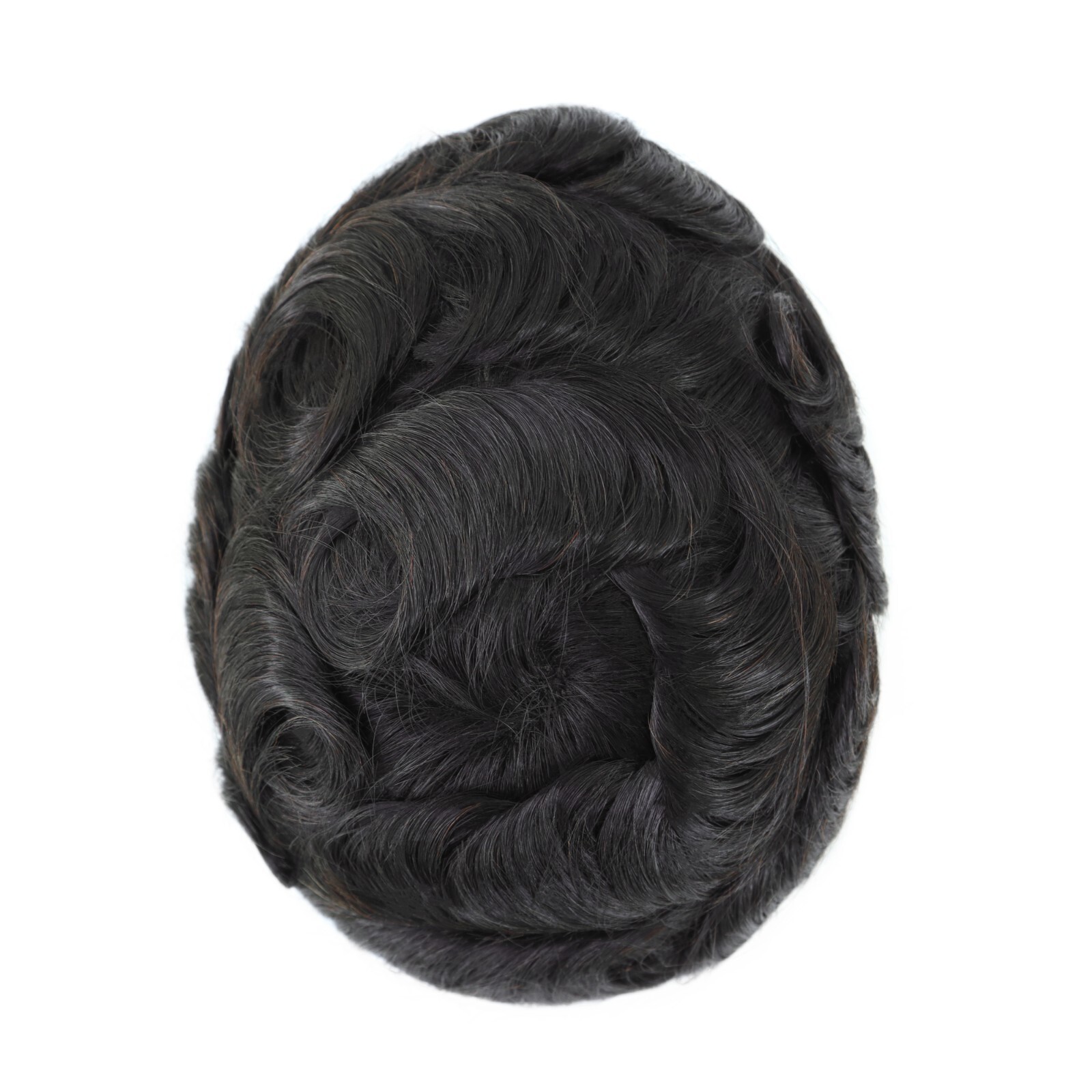 Mens Toupee Human Hair Replecement System Lace Front Natural Black Hairpiece #1C