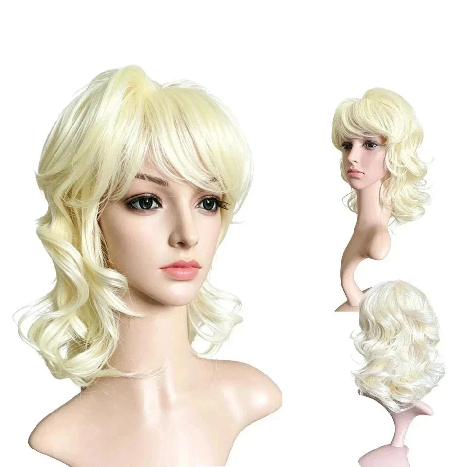 Curly Wave Bob Wig Short Blonde Wig With Bangs For Women Synthetic Nat